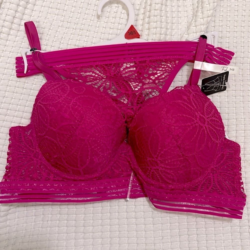 NWT- French Affairs- 34B & 36B. Push Up Bra & Thong Set